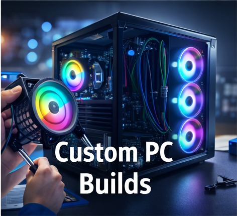 Custom built PC with components and lighting